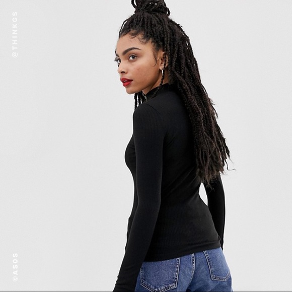 ASOS Black Ribbed Mock Neck with Zipper Pull - Picture 4 of 5